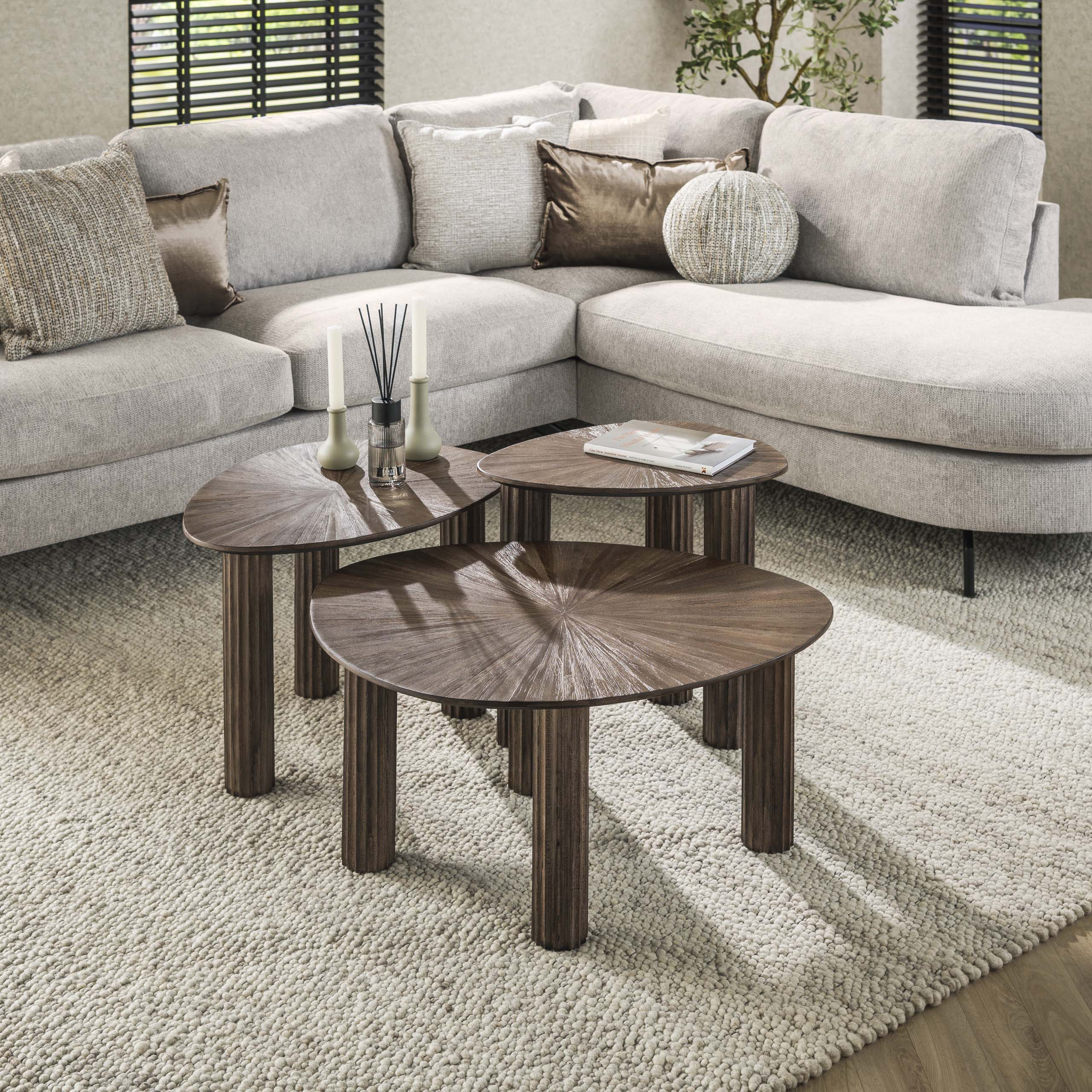 Couchtisch Maya Teak dreieckig - 3er-Set - Espresso