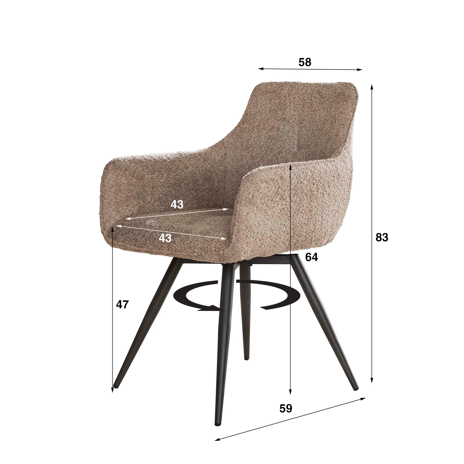 Sessel Boucle drehbar. VPE2 / Boucle-Sandfarbe