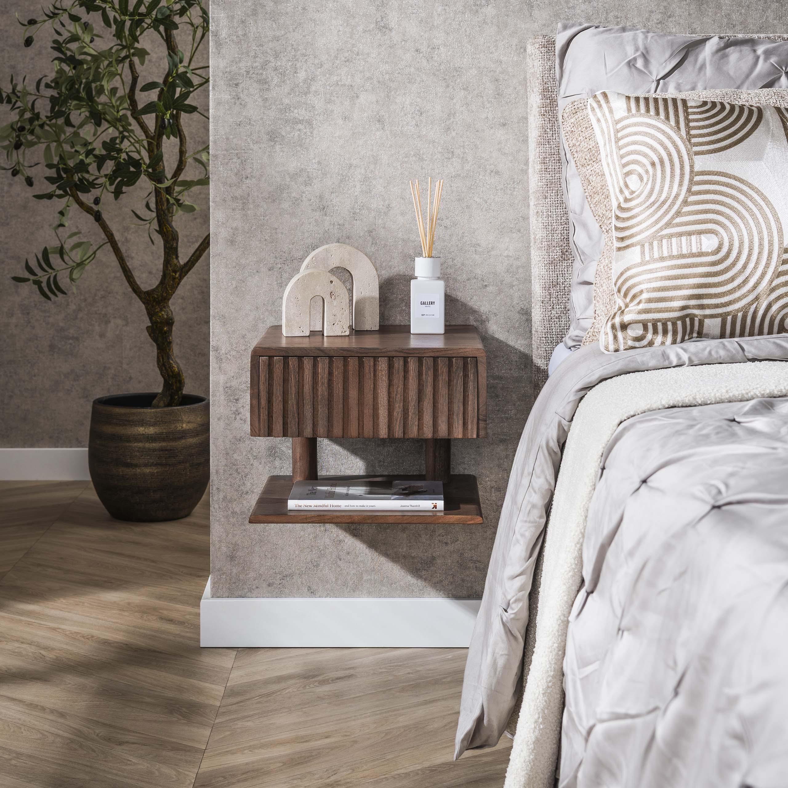 Nachttisch Carve Shelve schwebend – 1 Schublade – Akazienbraun